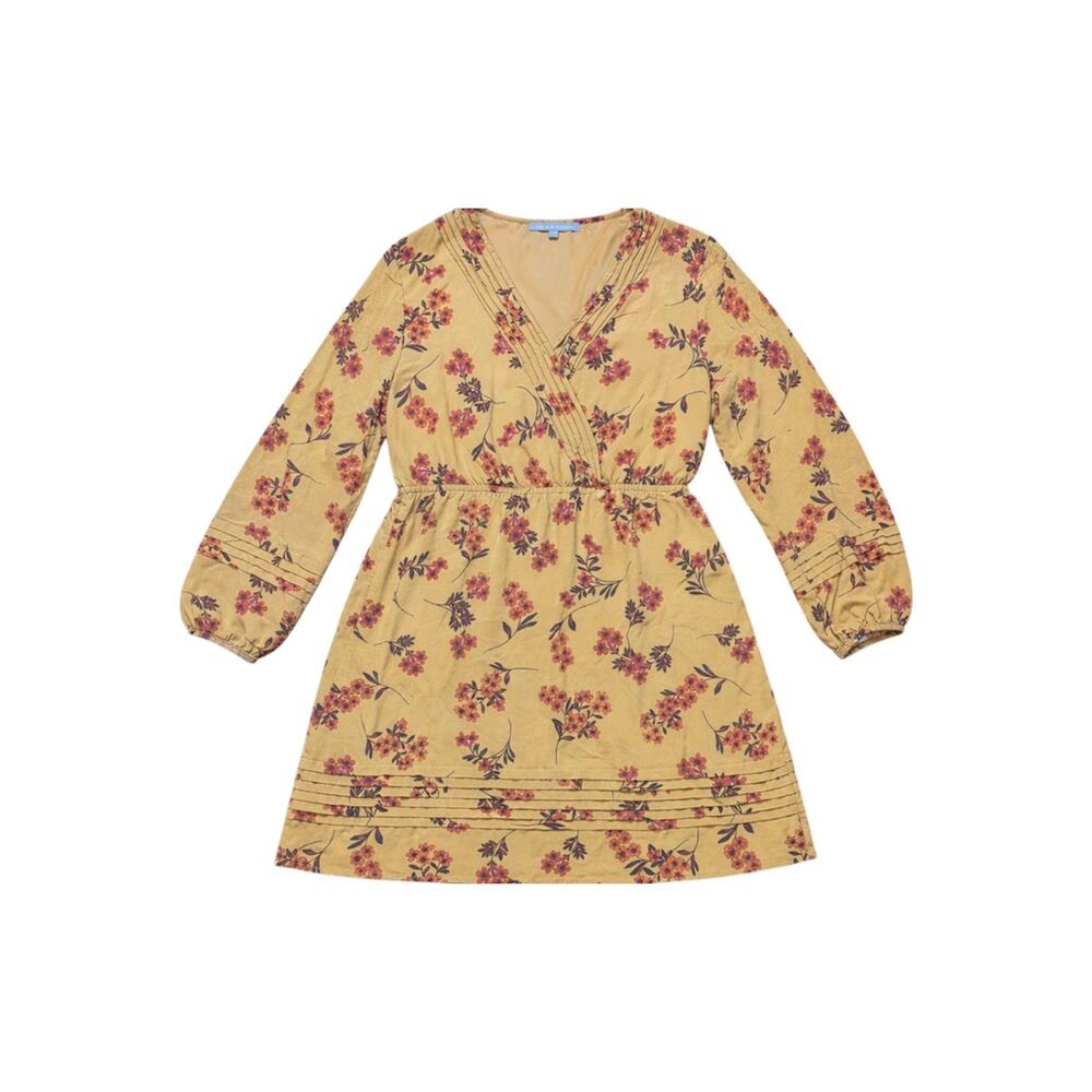 Daniel Rainn Floral Mock Wrap Mini Dress Mustard Yellow Petite Medium - Picture 2 of 6